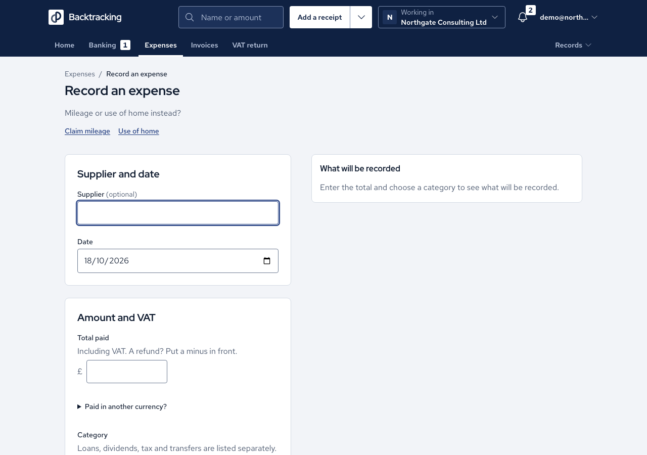 Record an expense at 1280